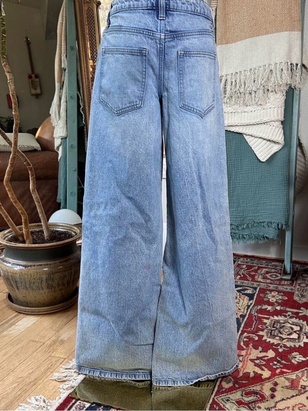Wide Leg Distressed Blue Jeans - Women's - Picture 4 of 8